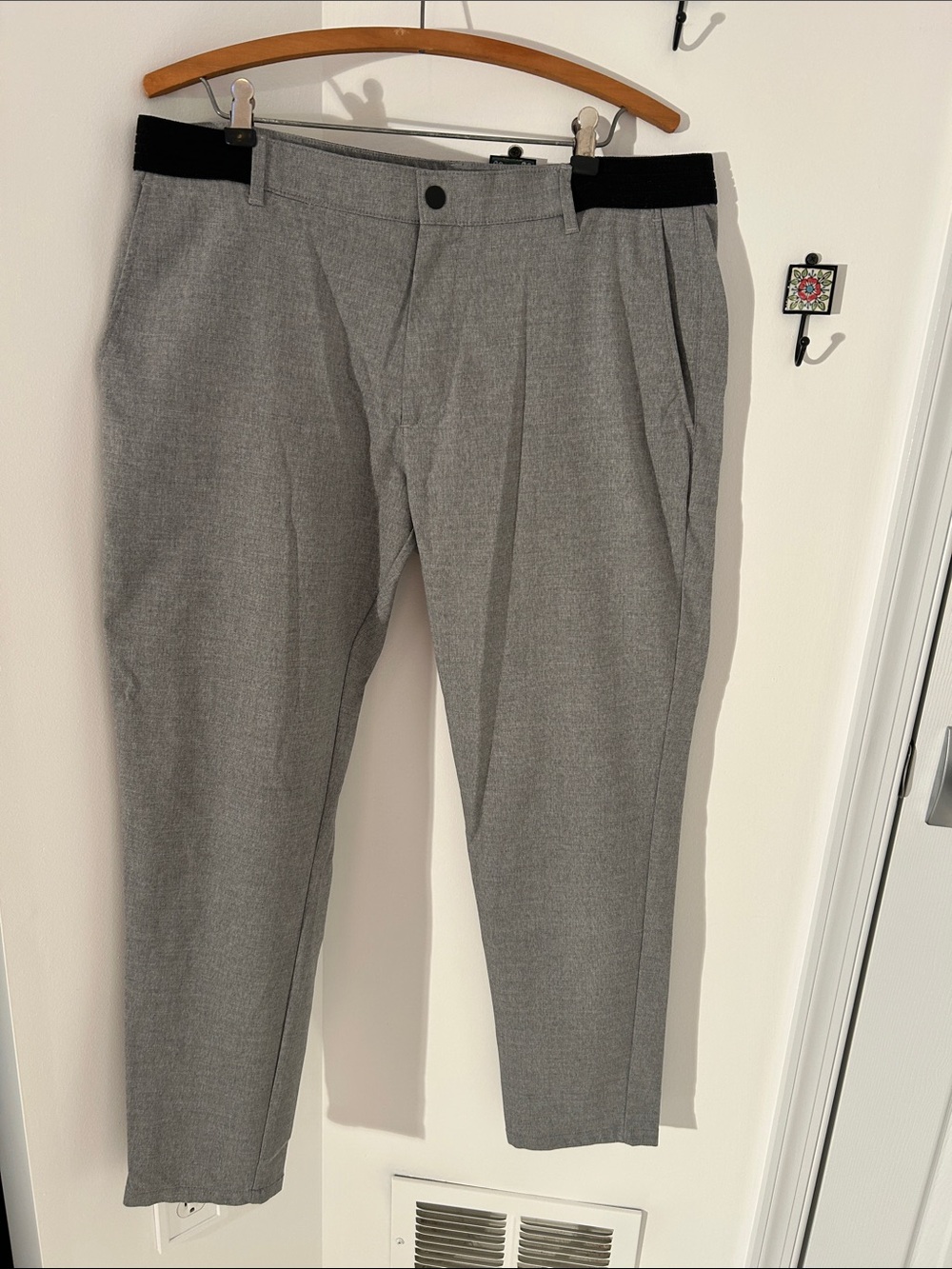 Men's Gray Dress Pants with Black Waistband